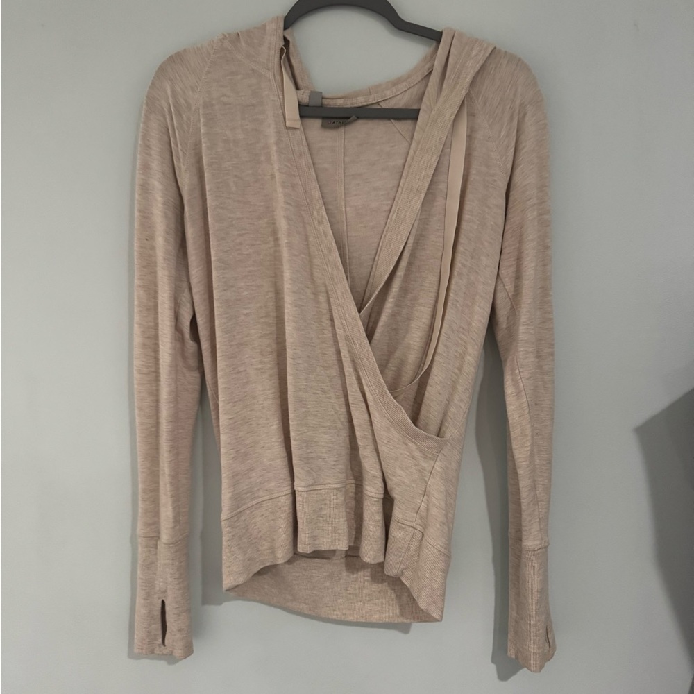 Athleta Beige Hooded Wrap Sweatshirt